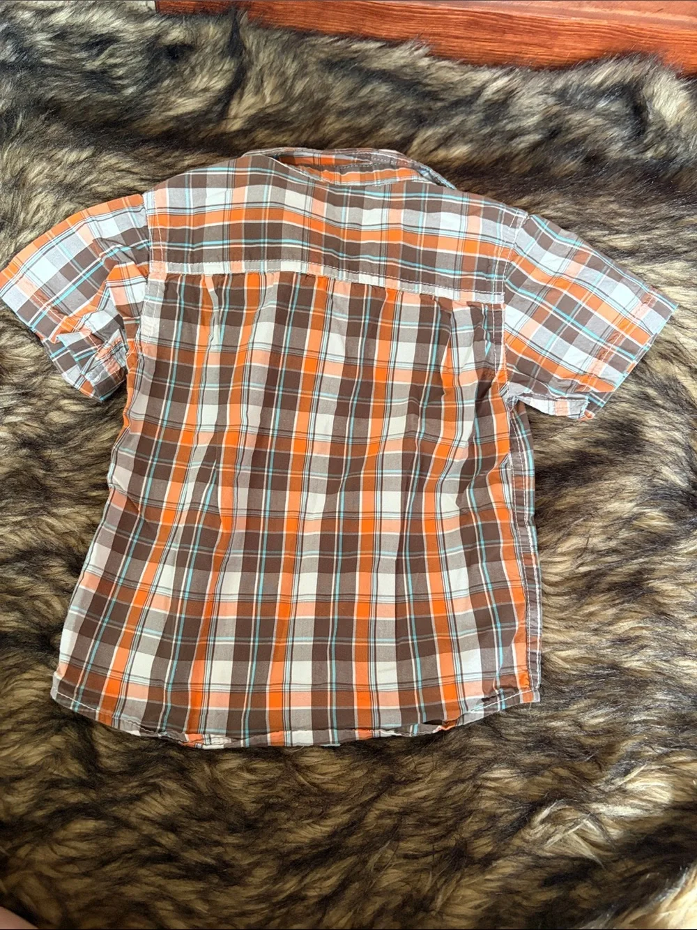 OshKosh B'gosh Orange, Brown & White Plaid Short-Sleeve Button-Up Size 2T